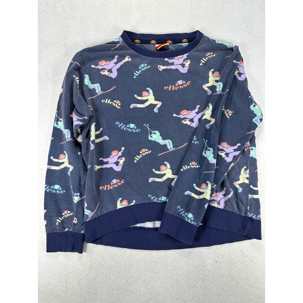 Ellesse Kids Navy Ski Graphic Print Sweatshirt Crewneck Blue Size 14